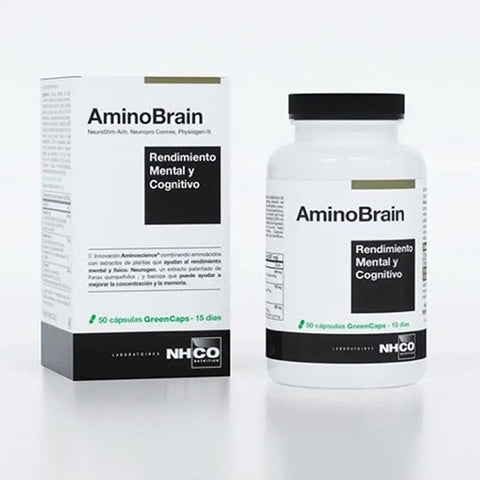 Jag Couture London New York NHCO-AminoBrain capsules for mental and cognitive performance, showing 50 capsules in a container.