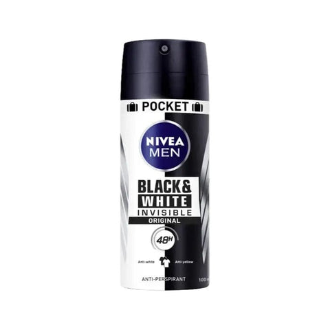 Nivea Men Black & White Invisible Original Deodorant Spray 100ml by Jag Couture London New York, showing the spray can with branding.