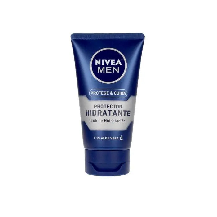 Nivea Men Protect & Care Aloe Moisturizing Protector 75ml jar, blue and white packaging, with aloe vera illustration.