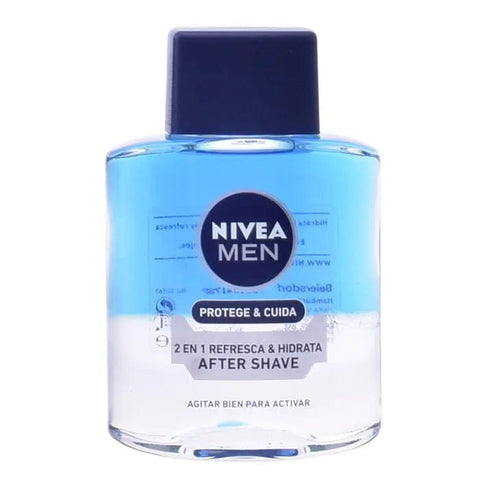 Nivea Men Protege & Cuida 2-in-1 after shave in a 100ml bottle, designed for men's skincare by Jag Couture London New York.