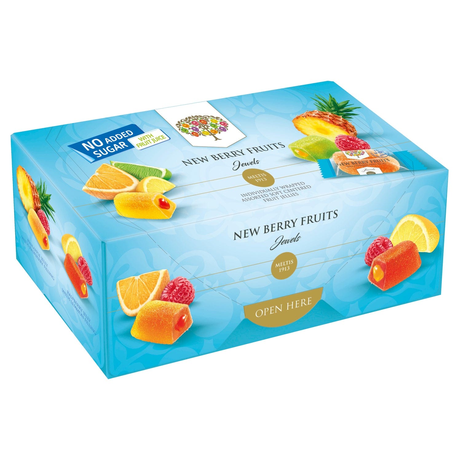 Carton of No Added Sugar New Berry Fruits by Jag Couture London New York, featuring fresh mixed berries on the packaging.