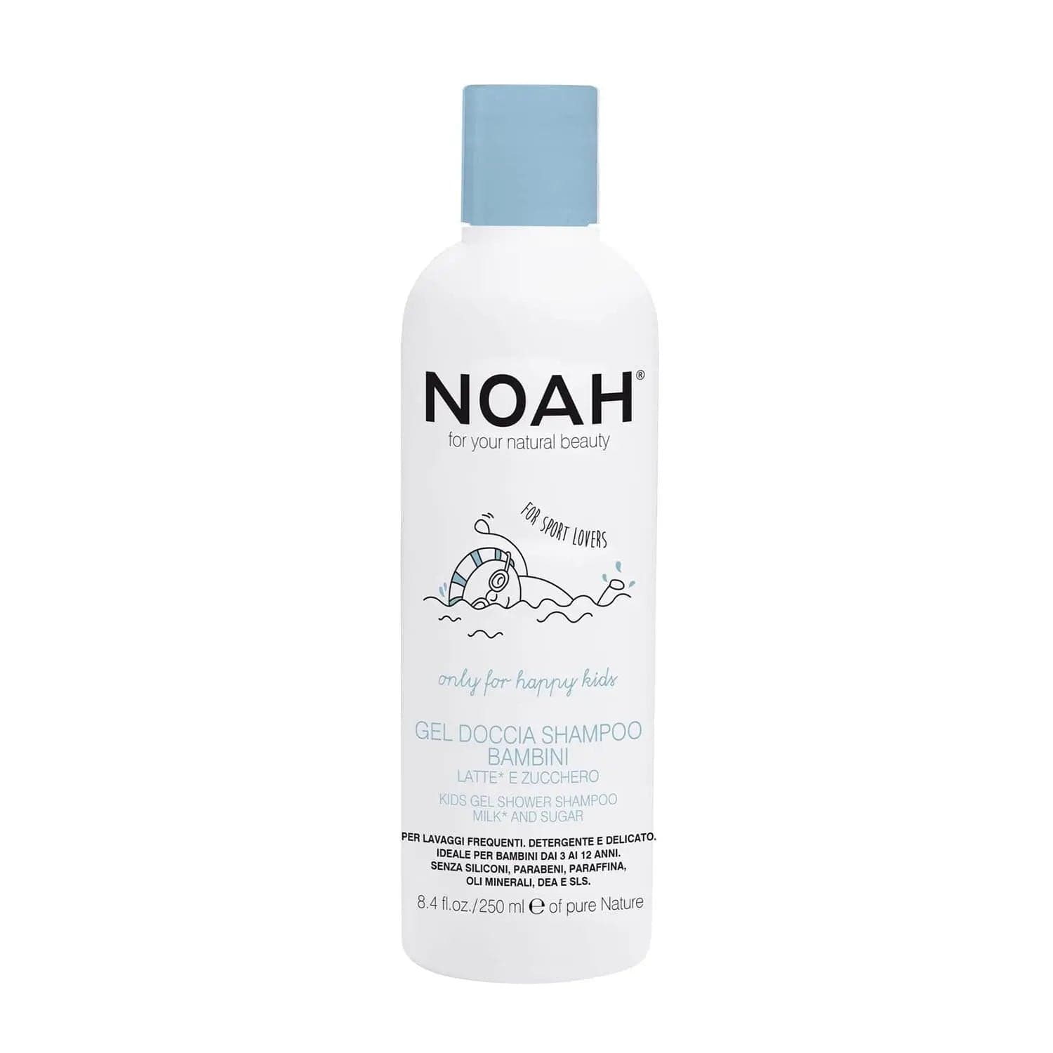 Noah Kids Gel de Baño y Champú by Jag Couture London New York, 250ml bottle with colorful packaging and playful design.