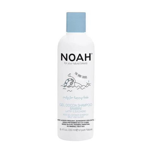 Noah Kids Gel de Baño y Champú by Jag Couture London New York, 250ml bottle with colorful packaging and playful design.