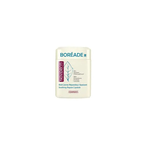 Noviderm Boréade R soothing repair lipstick in 9.2g, with a sleek packaging, designed for lip hydration and repair.