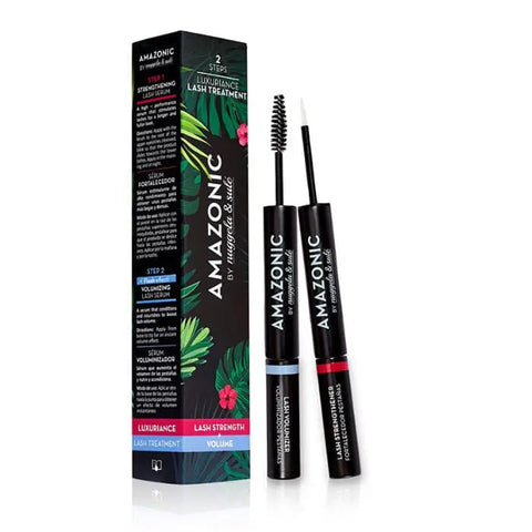 Jag Couture London Amazonic Eyelash Serum features a sleek bottle with a brush applicator for strengthening and volumizing eyelashes.