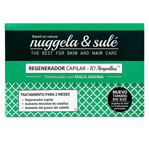 Jag Couture London Nuggela & Sulé Hair Regenerator 10 vials, featuring a sleek bottle with hair treatment serum.