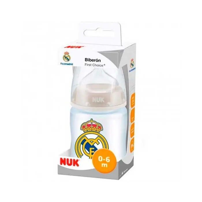Nuk Real Madrid silicone baby bottle for 0-6 months, 150ml, featuring Real Madrid team logo, by Jag Couture London New York