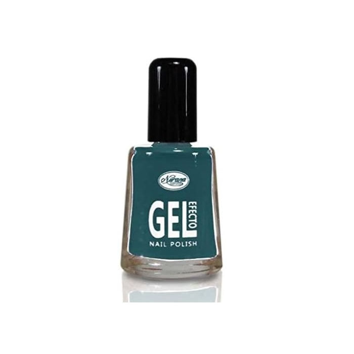 Nurana Gel Effect Nail Polish in Turquoise Gray by Jag Couture London, showing applied 10ml bottle with smooth, glossy finish.