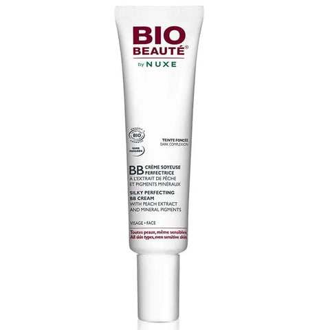 Nuxe Bio Beauté Silky Perfecting BB Cream for dark complexion in 30ml bottle, natural finish and smooth texture.