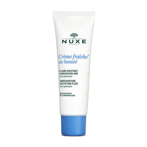 Nuxe Crème Fraîche De Beauté Matifying Fluid for combination skin, 50ml, in a sleek tube with a white and blue design.