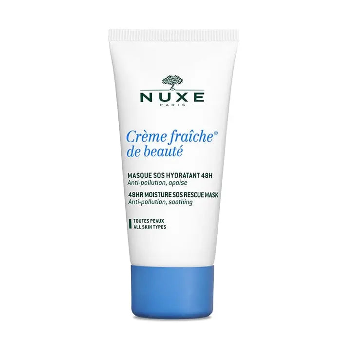 Nuxe Crème Fraîche De Beauté moisturizing mask in 50ml jar, featuring a white cream and elegant packaging.