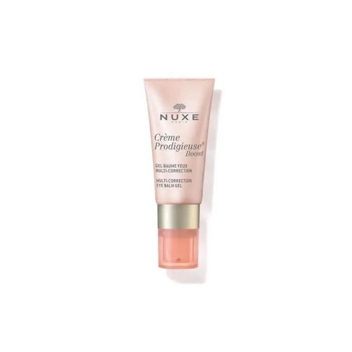 Nuxe Crème Prodigieuse Boost Multi-Correction Eye Balm Gel in 15ml jar, featuring a sleek container and product branding.