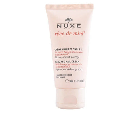 Nuxe Honey Reve Nourishing Hand and Nail Cream in 50ml jar, featuring golden honey and creamy texture for hydration.