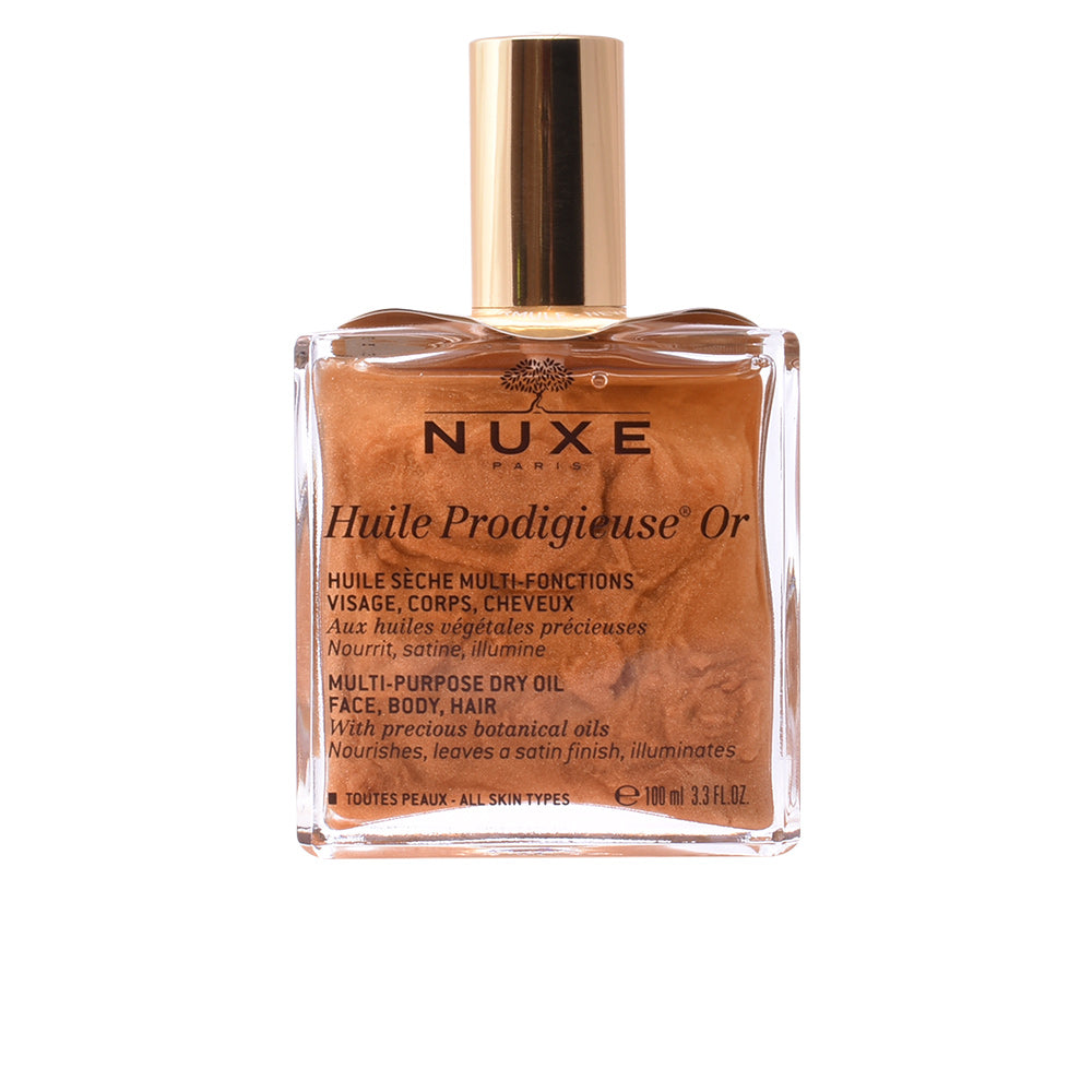 Nuxe Huile Prodigieuse Shimmering Dry Oil in 100ml bottle, featuring shimmering finish and nourishing dry oil formula.