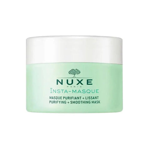 Nuxe Insta-Masque Purifying and Smoothing Mask with Rose and Clay in a 50ml jar, designed for deep cleansing and skin smoothing.