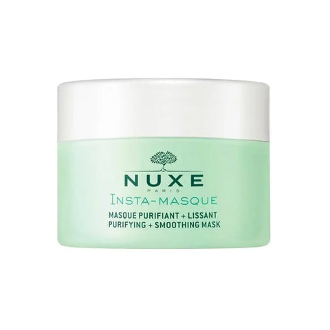Nuxe Insta-Masque Purifying and Smoothing Mask with Rose and Clay, 50ml, in a jar with pink and clay-colored mask visible inside.