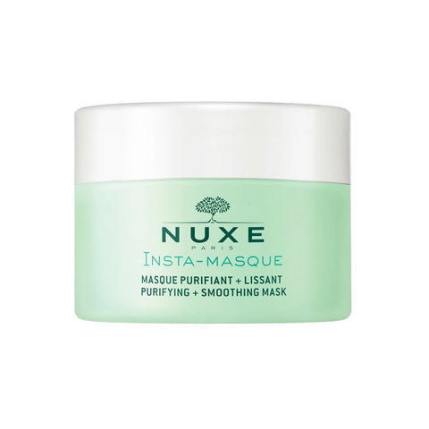 Nuxe Insta-Masque Purifying and Smoothing Mask with Rose and Clay in a 50ml jar, designed for deep cleansing and skin smoothing.