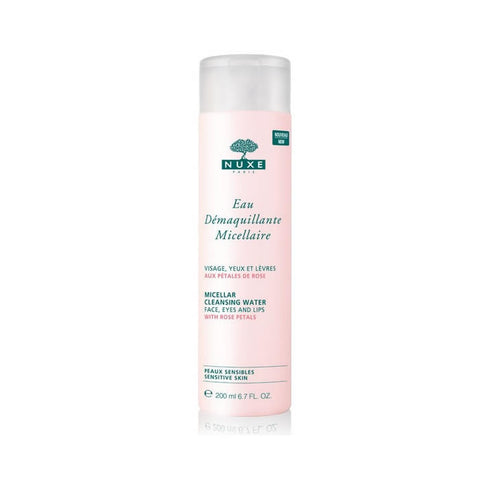 Jag Couture London New York Nuxe Micellar Cleansing Water with Rose Petals 400ml bottle, clear liquid with rose petal accents.