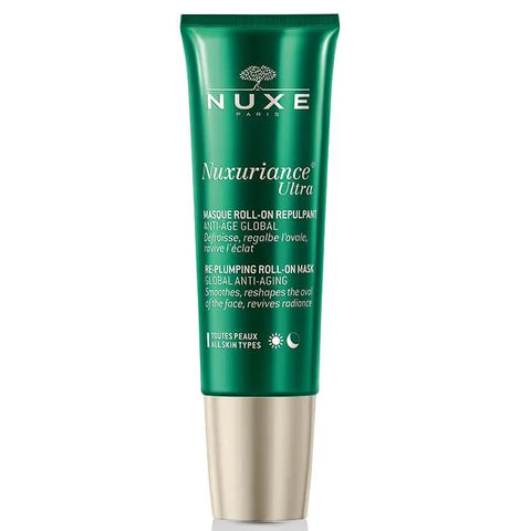 Nuxe Nuxuriance Ultra Anti-Ageing Roll-On Mask in 50ml jar, featuring a sleek design with a roll-on applicator for skincare.