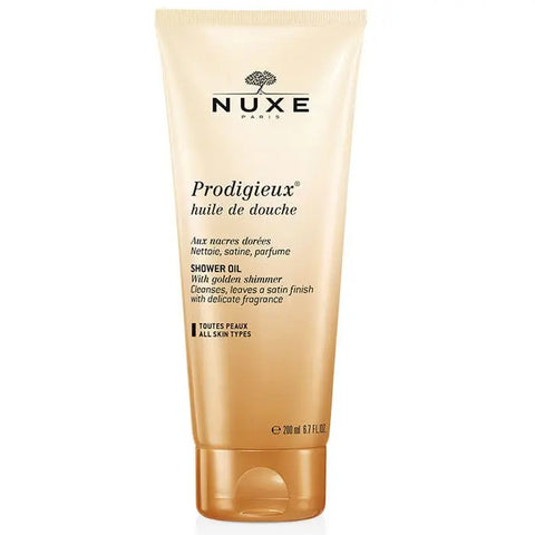 Nuxe Prodigieux Precious scented shower oil in 200ml bottle with elegant packaging from Jag Couture London New York.
