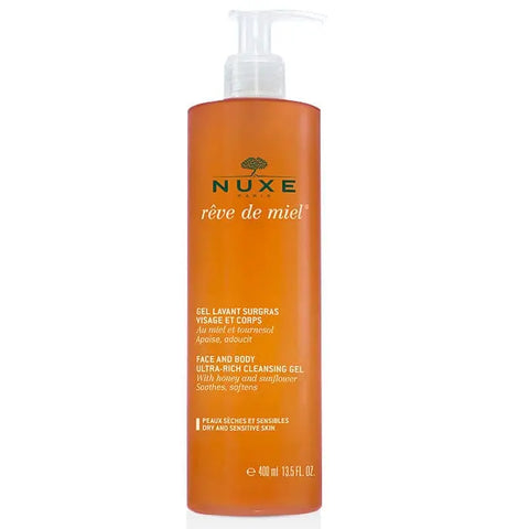 Nuxe Rêve De Miel cleansing gel for face and body, 400ml, with honey and gentle foaming formula from Jag Couture London New York
