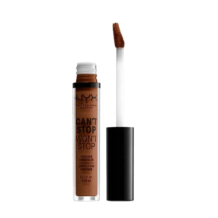 Nyx Can't Stop Won't Stop full coverage contour concealer in Mocha, 3.5ml, with a sleek applicator and smooth texture.