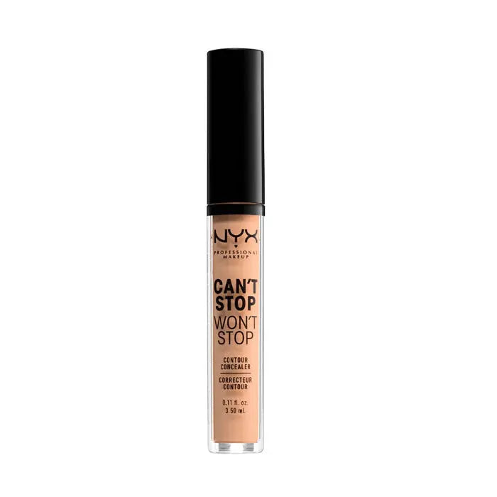 Nyx Can’t Stop Won’t Stop Full Coverage Contour Concealer in Natural, 3.5ml, shown in a sleek tube with applicator.