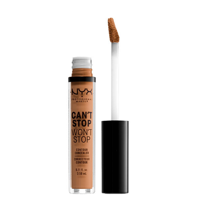 Jag Couture London NYX Can’t Stop Won’t Stop full coverage contour concealer in Neutral Buff, 3.5ml, with applicator wand.
