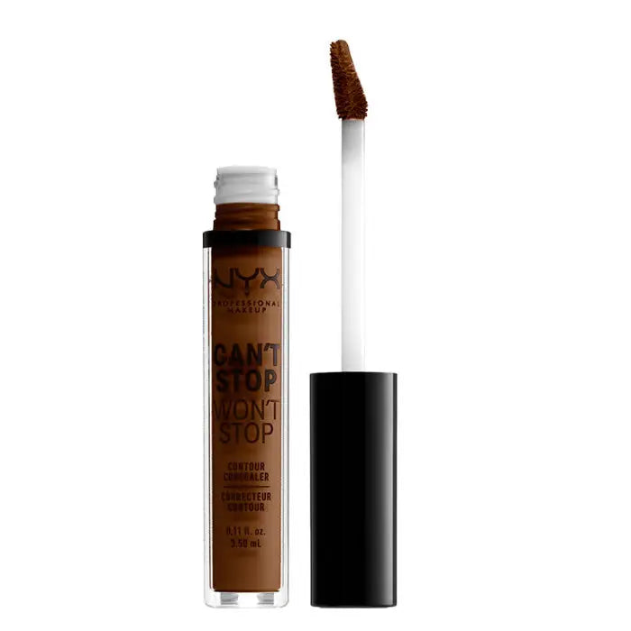 Nyx Can’t Stop Won’t Stop full coverage contour concealer in Walnut, 3.5ml, shown in a sleek tube with applicator.