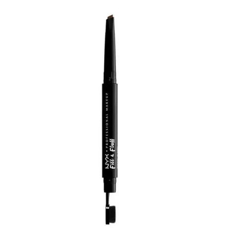 Nyx Fill & Fluff Eyebrow Pomade Pencil in Ash Brown, 15g, with a dual-ended design and brow grooming brush for natural-looking brows.