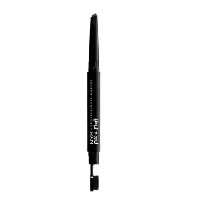 Nyx Fill & Fluff Eyebrow Pomade Pencil in Chocolate, 15g, by Jag Couture London, showing the pencil with a spoolie brush and product swatch