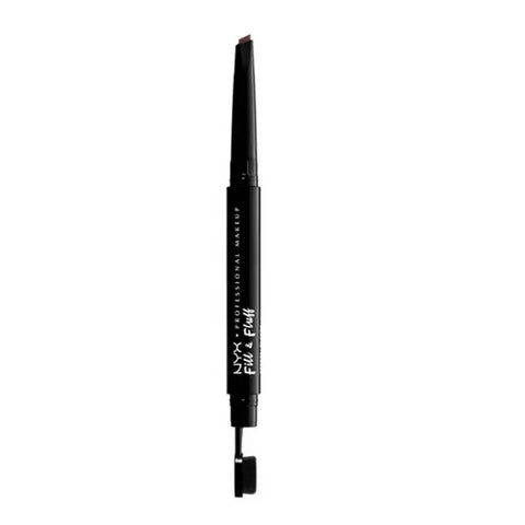 Nyx Fill & Fluff Eyebrow Pomade Pencil in Chocolate, 15g, with a close-up of the eyebrow pencil and its creamy texture.