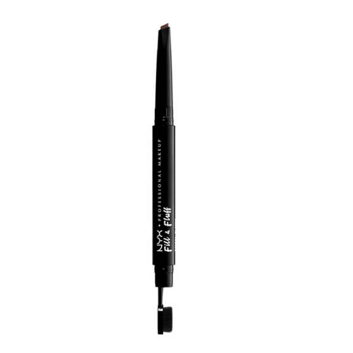 Nyx Fill & Fluff Eyebrow Pomade Pencil in Chocolate, 15g, with a dual-ended brow pencil and spoolie for shaping and filling.