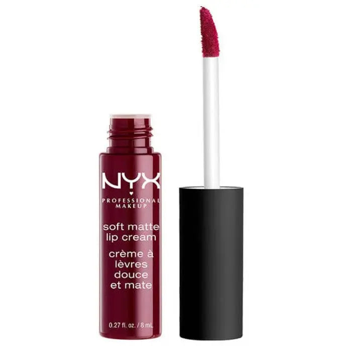 Nyx Soft Matte Lip Cream in Copenhagen, 8ml, by Jag Couture London - New York, showing the creamy lip color and applicator.