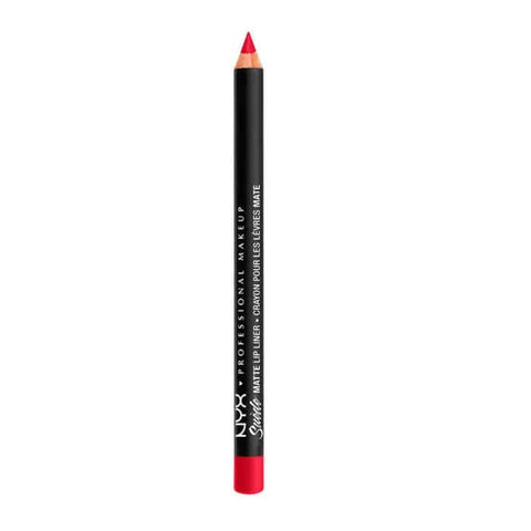 Nyx Suede Matte Lipliner in Spicy by Jag Couture London, showcasing the rich, smooth lipliner with a matte finish.