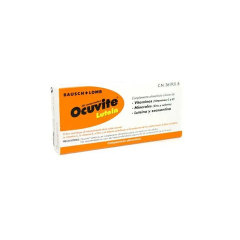 Bottle of Ocuvite Lutein 60 tablets by Jag Couture London featuring the supplement tablets for eye health.
