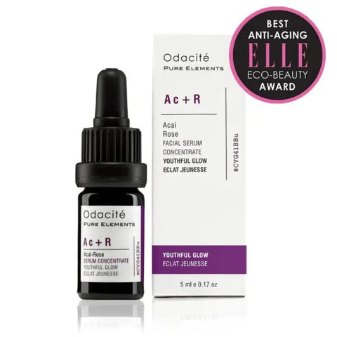 Odacité Ac+R Acai Rose Facial Serum Concentrate in 5ml bottle, skincare product with natural ingredients for radiant skin