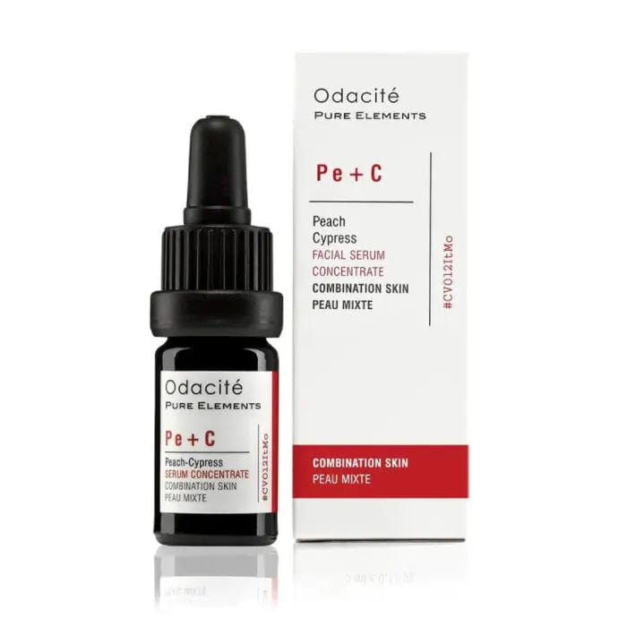 Odacité Pe+C Peach Cypress Facial Serum Concentrate in 5ml bottle, featuring natural peach and cypress ingredients for skincare.