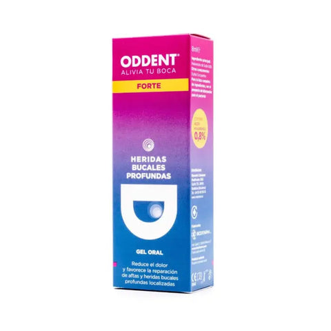 Jag Couture London Oddent Forte oral gel for deep mouth wounds, 8ml, shown in a tube with product packaging.