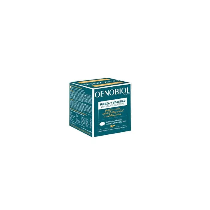 Oenobiol Strength & Vitality Hair & Nails 60 capsules in a blister pack, featuring a sleek label with the brand name Jag Couture London New York