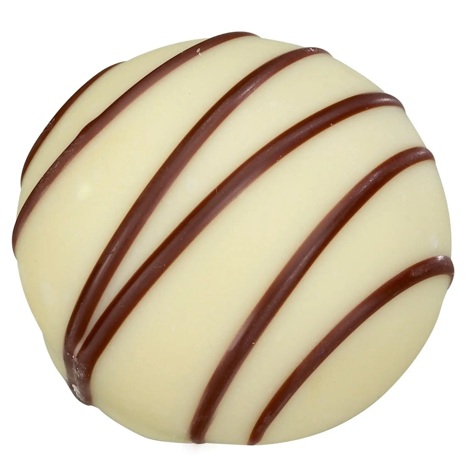 Jag Couture London Okapi white chocolate with coffee caramel filling on a croquant base, 17.7g, shown in close-up.