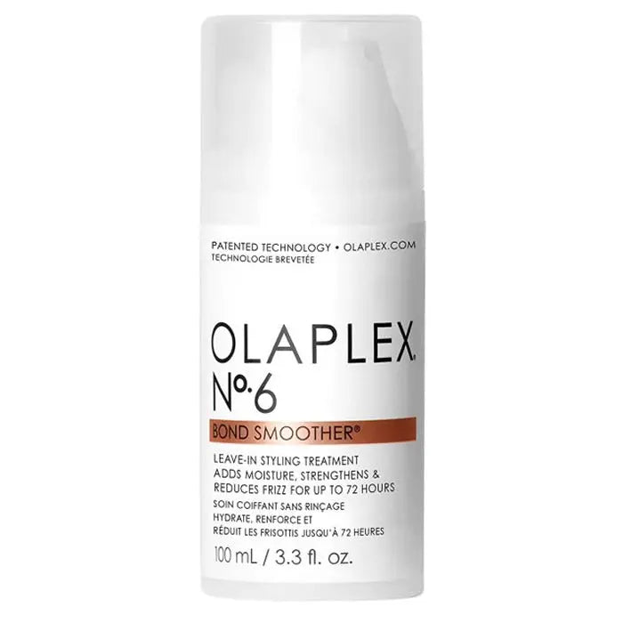 Olaplex Bond Smoother N°6 by Jag Couture London, 100ml bottle of leave-in treatment for damaged hair, sleek packaging visible.