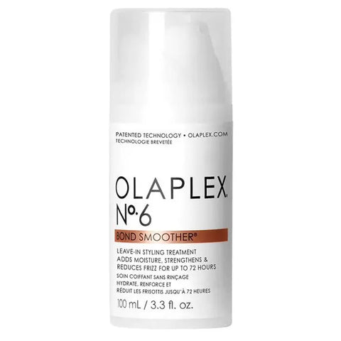 Olaplex Bond Smoother N°6 by Jag Couture London, 100ml bottle of leave-in treatment for damaged hair, sleek packaging visible.