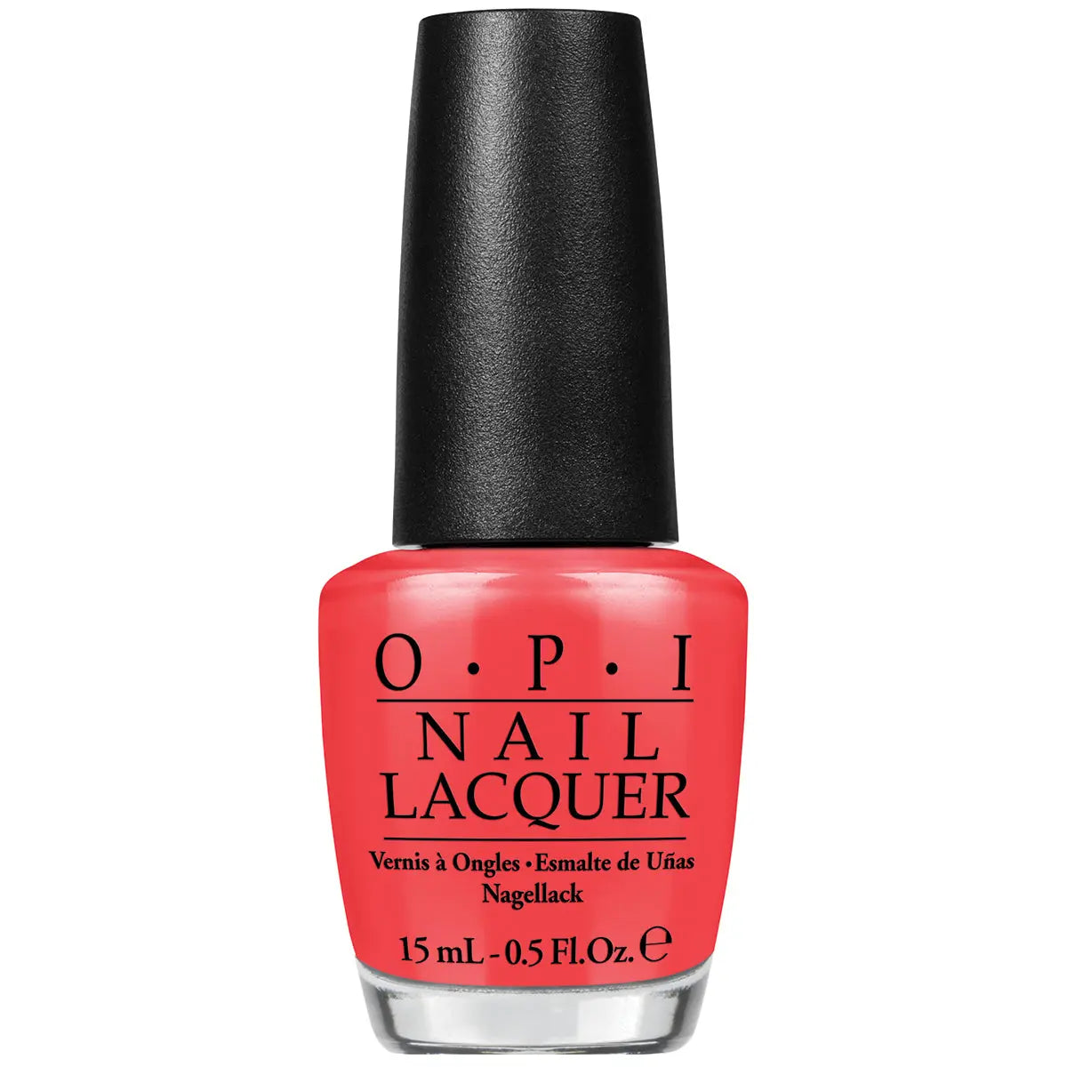 Opi Nail Lacquer NLA69 Live Love Carnaval 15ml in a vibrant orange-red shade, displayed in a clear bottle with black cap.