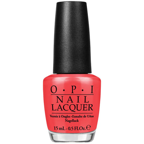 Opi Nail Lacquer NLA69 Live Love Carnaval 15ml in a vibrant orange-red shade, displayed in a clear bottle with black cap.