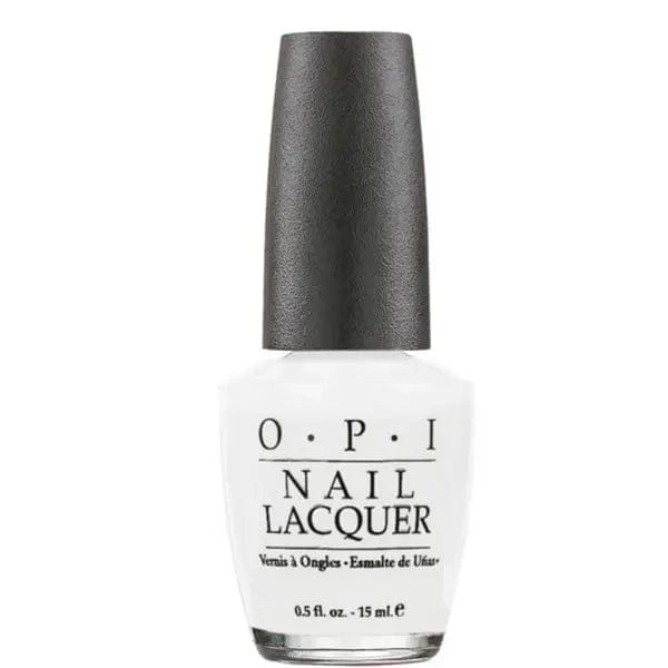 Opi Nail Lacquer Alpine Snow 15ml by Jag Couture London - New York, showcasing a glossy white nail polish bottle.
