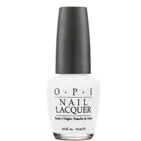 OPI Nail Lacquer NLL00 Alpine Snow 15ml bottle with white nail polish, displayed with branding from Jag Couture London New York