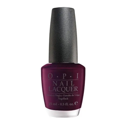 Opi Nail Lacquer NLL43 Black Cherry Chutney 15ml by Jag Couture London New York, showing the dark cherry-colored nail polish bottle.