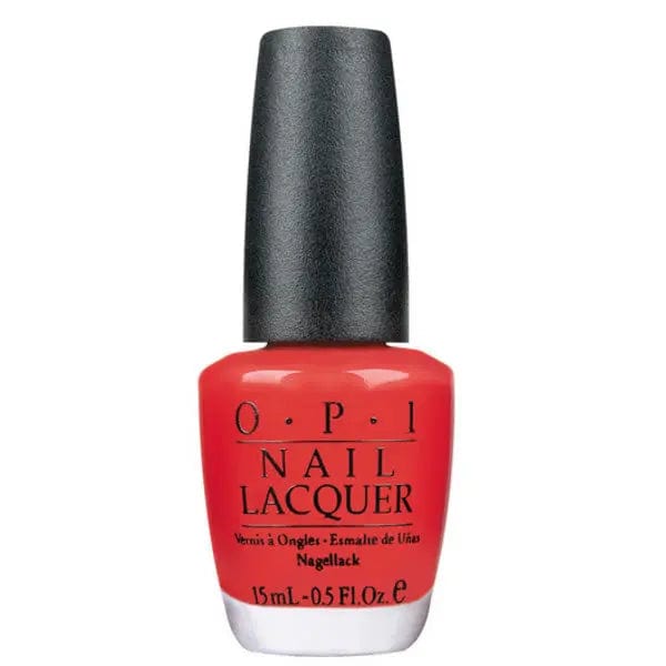 Opi Nail Lacquer NLL64 Cajun Shrimp in 15ml bottle, vivid coral-pink nail polish, by Jag Couture London New York.