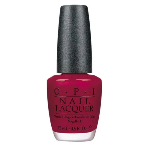 Opi Nail Lacquer NLL87 Malaga Wine 15ml in a deep burgundy shade, displayed in a clear bottle with black cap from Jag Couture London.
